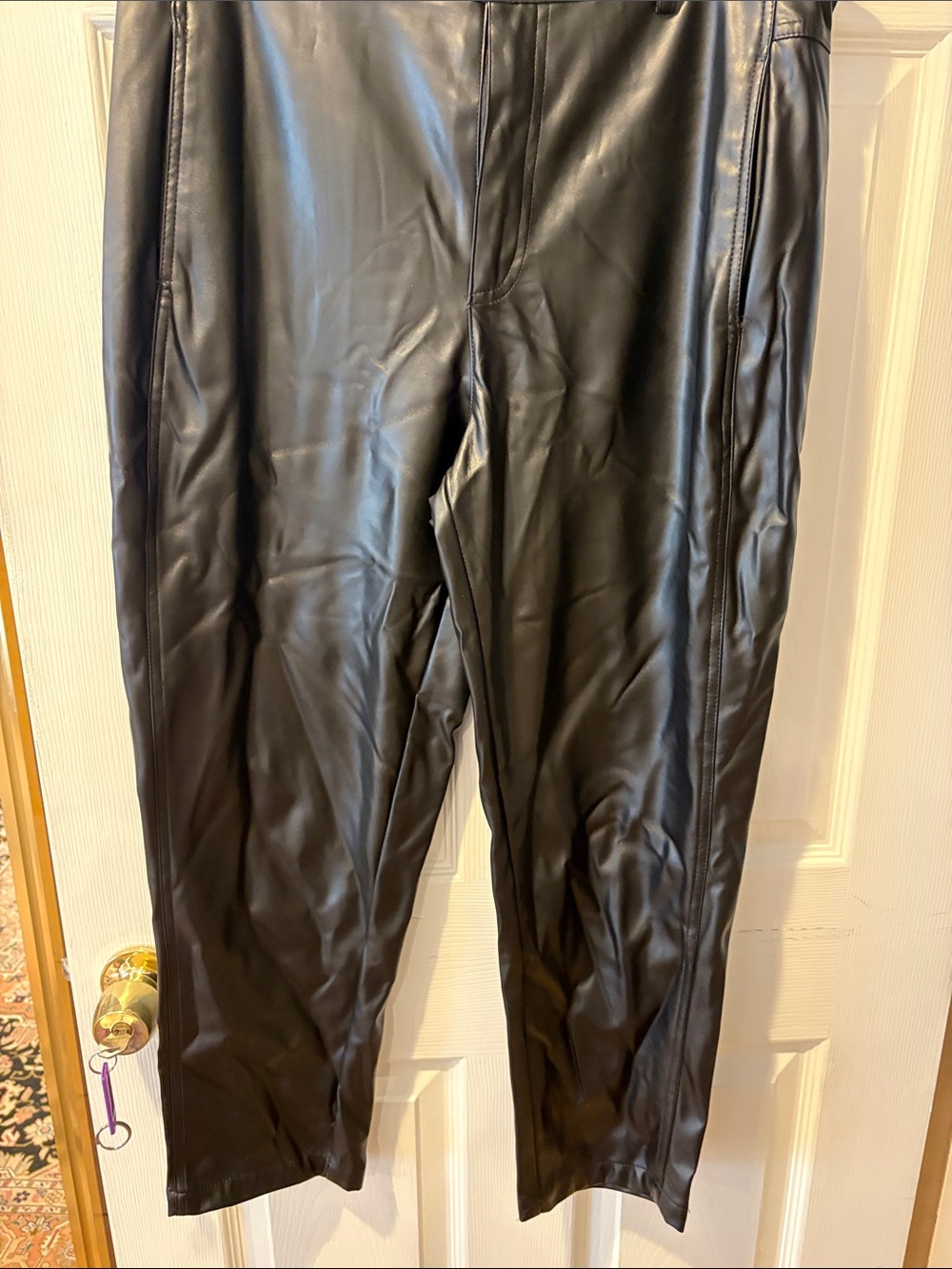 BCBG Black Faux Leather Straight-Leg Pants